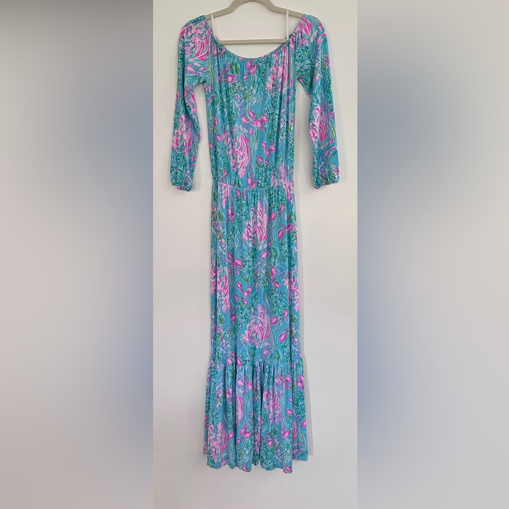 Lilly Pulitzer Blue and Pink Resort Sundress with Scoop Neck